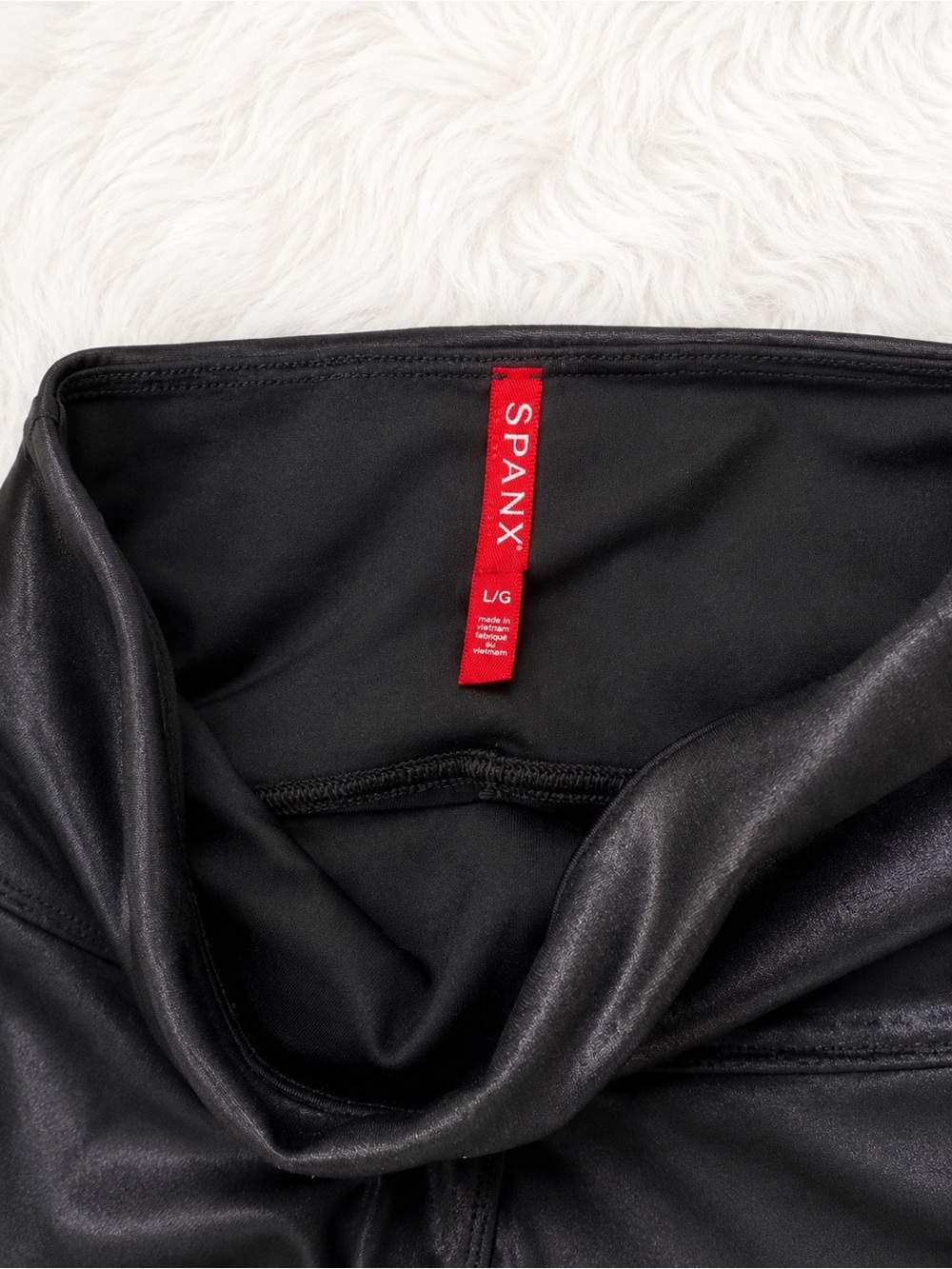 SPANX Faux Leather Moto Leggings Size L Black High Rise Edgy Y2K Statement - Picture 4 of 5